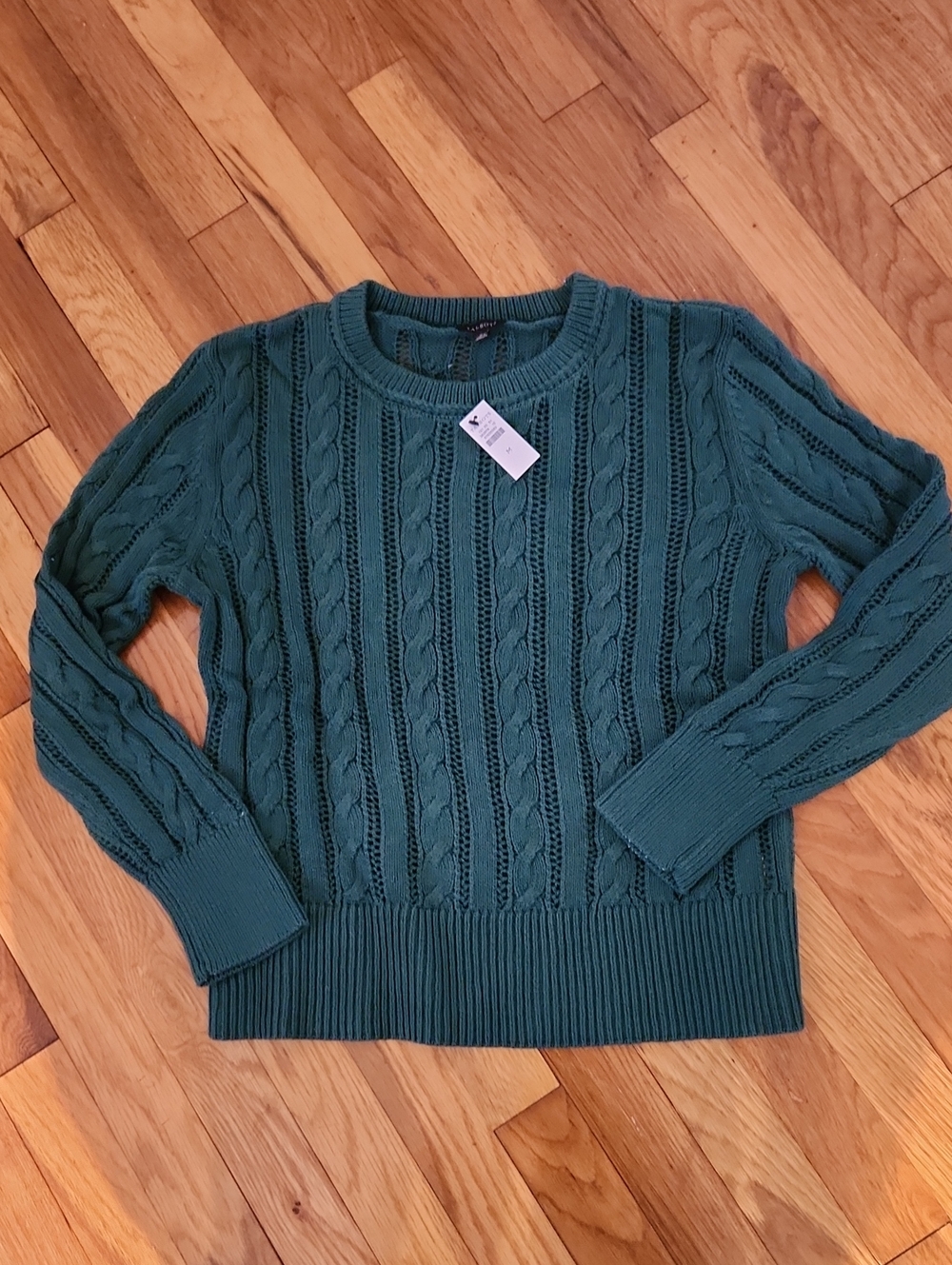 Talbots Evergreen Cable-Knit Crewneck Sweater 100% Cotton NWT Size Small